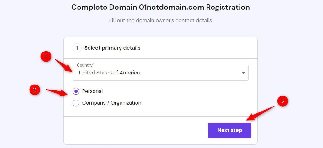 Hostinger Domain Primary Details