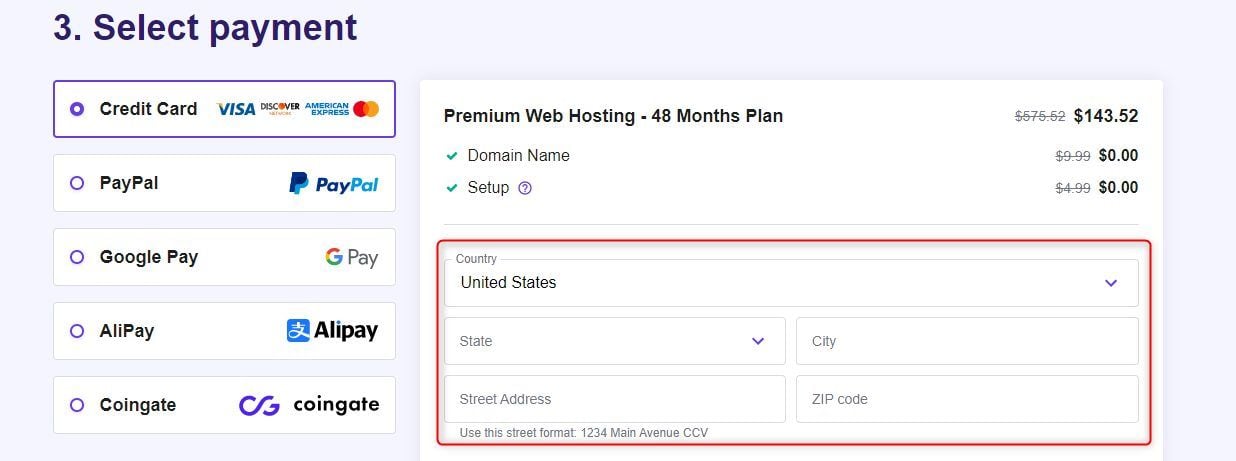 Hostinger Enter Billing Details