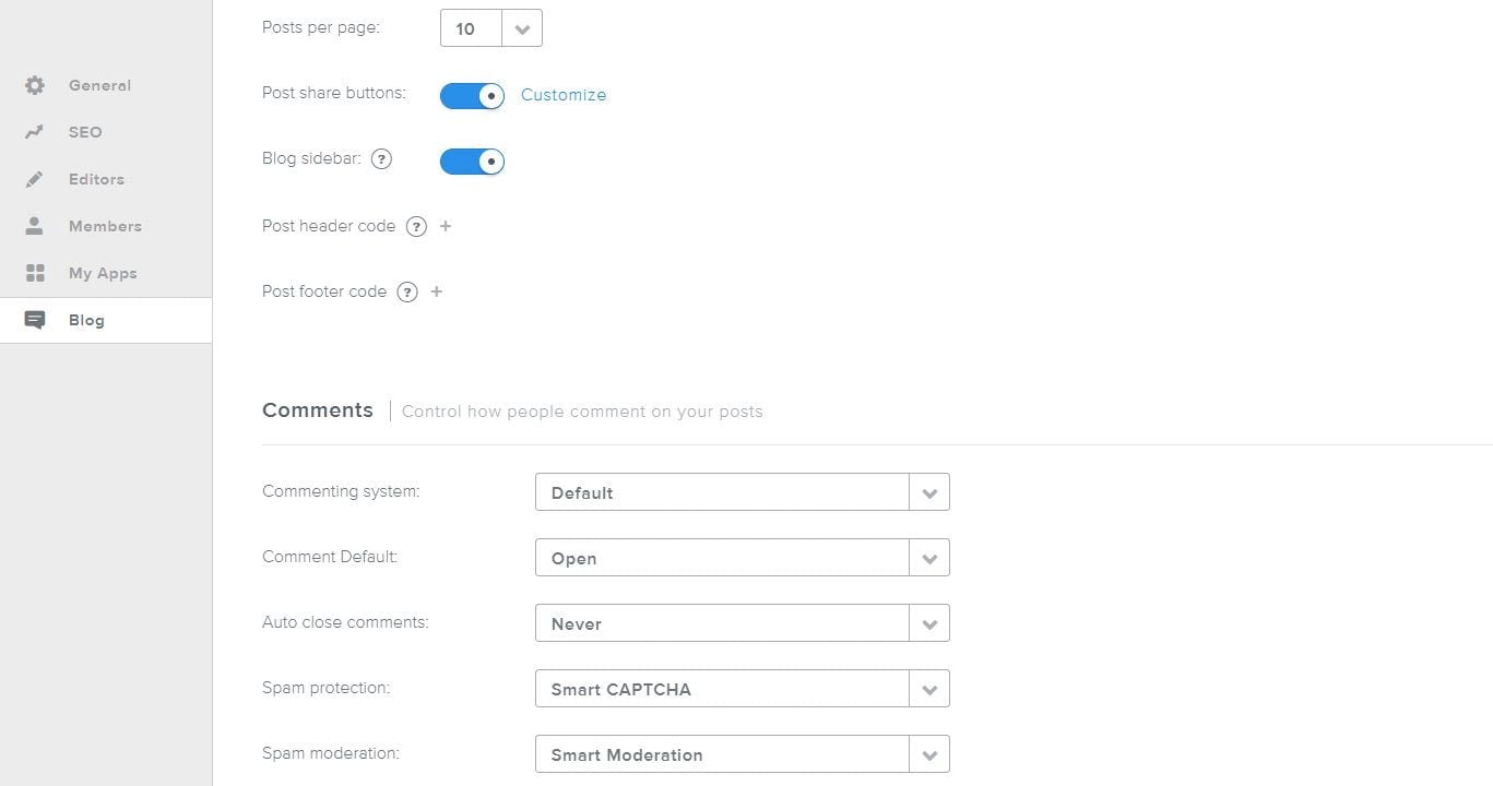 Weebly Blog Settings