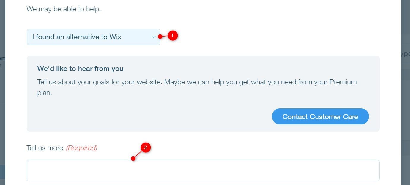 Wix Choose a Reason for Cancellation