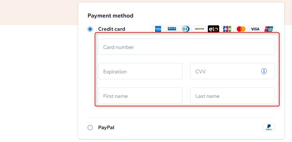 Wix Credit Card Details