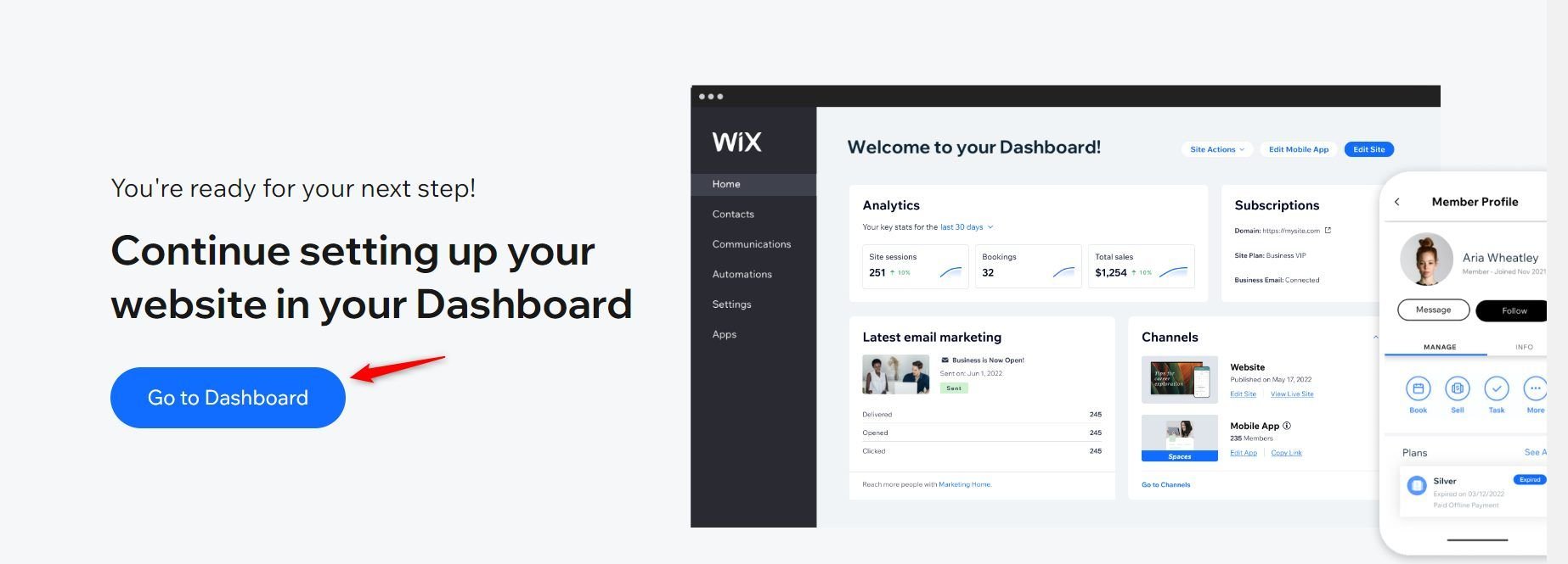 Wix Go to Dashboard