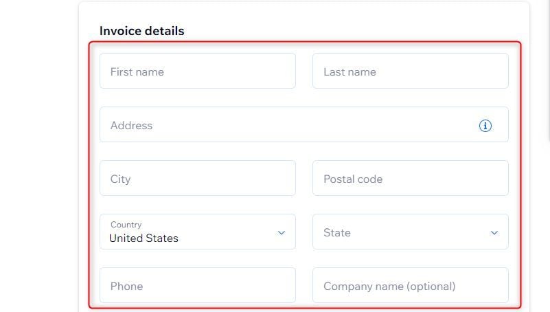 Wix Invoice Details