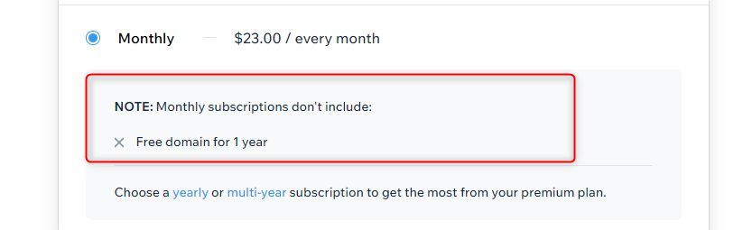 Wix Monthly Billing Cycle