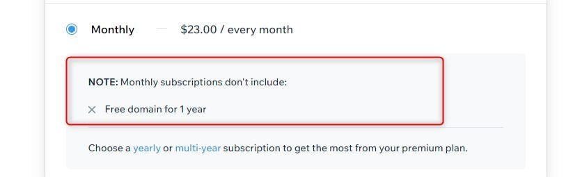 Wix Monthly Billing Cycle