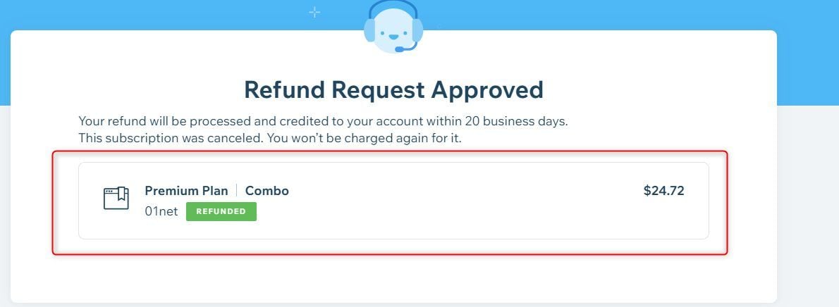 Wix Refund Approved