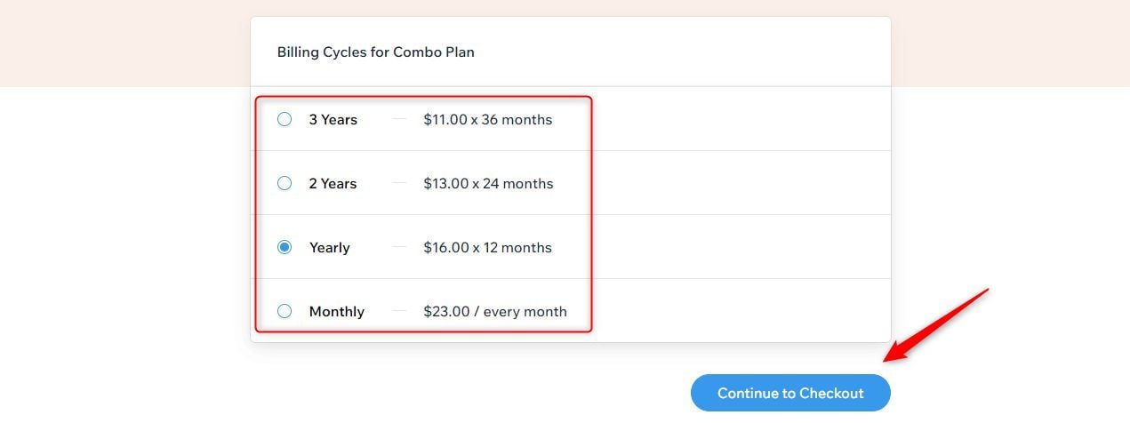 Wix Select Billing Cycle