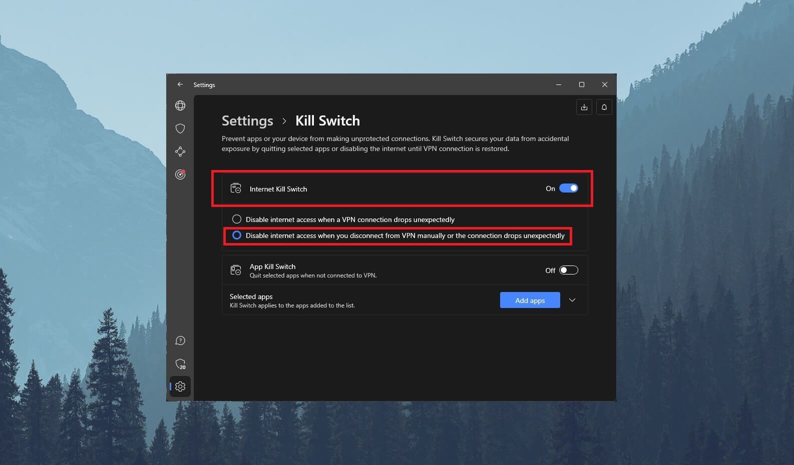 Nordvpn किल स्विच को सक्षम करें