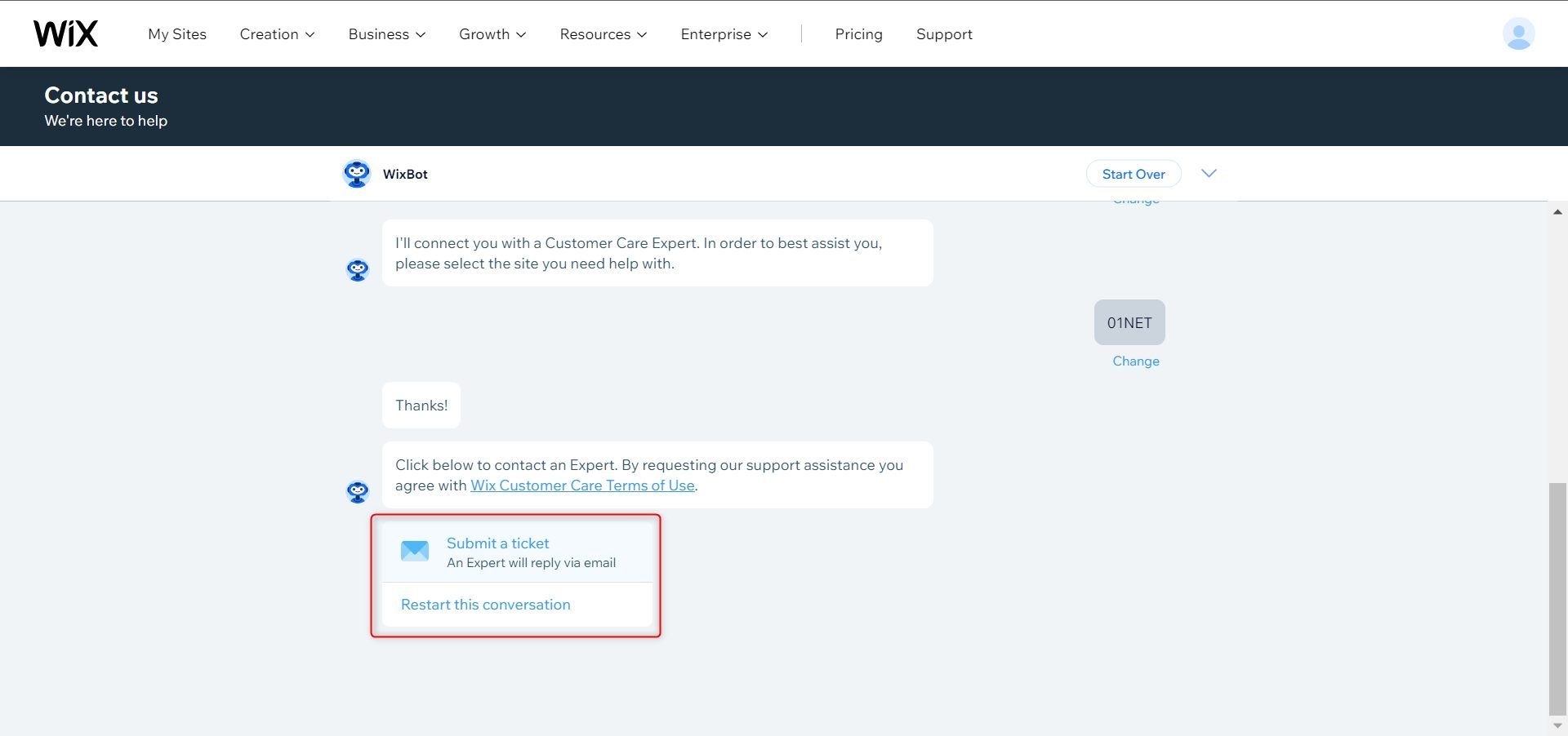 Wix Customer Support WixBot
