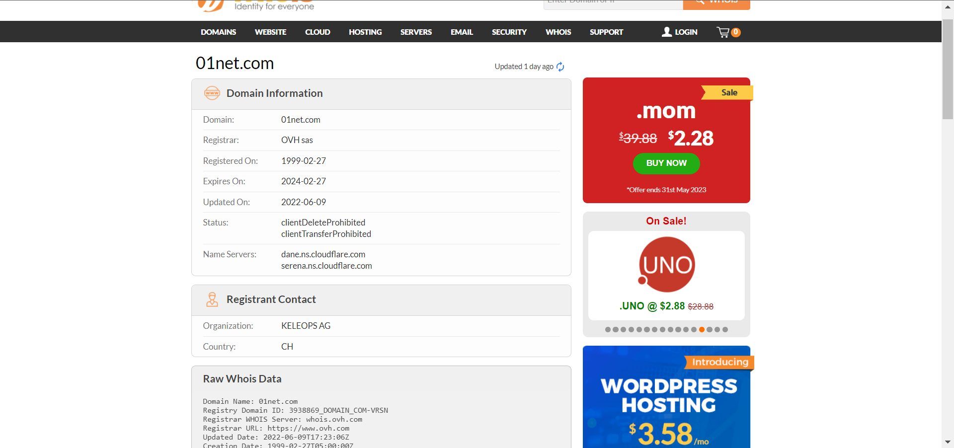 01net.com WHOIS Page