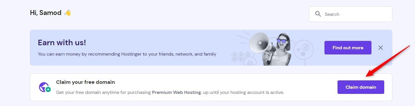 Claim Free Domain Name Hostinger