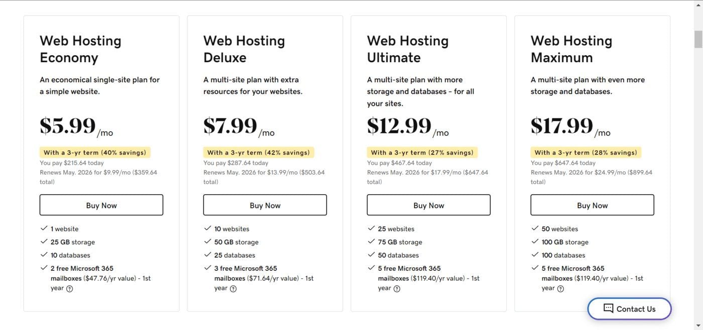 GoDaddy Web Hosting Pricing