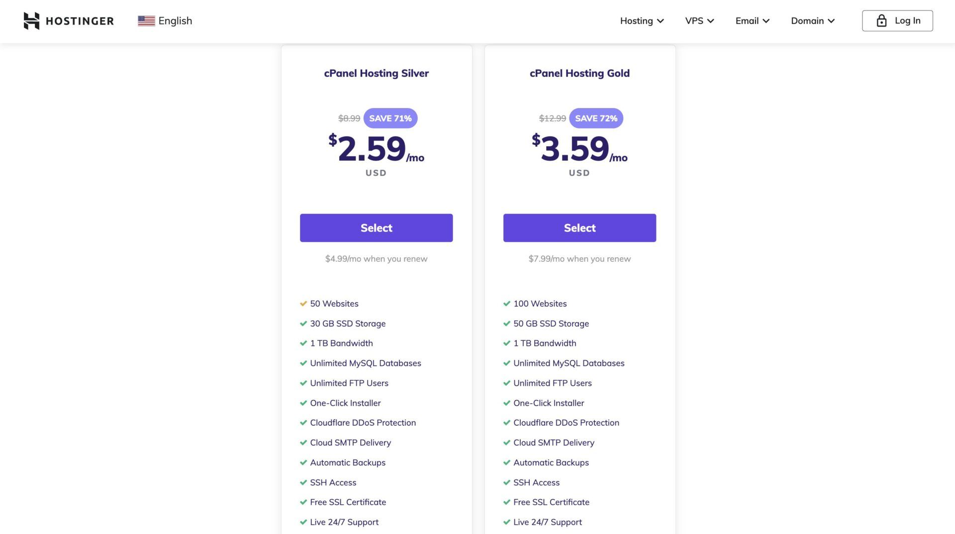 Hostinger cPanel Hosting Pricing