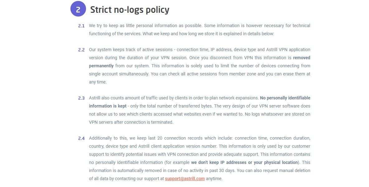 Astrill VPN log