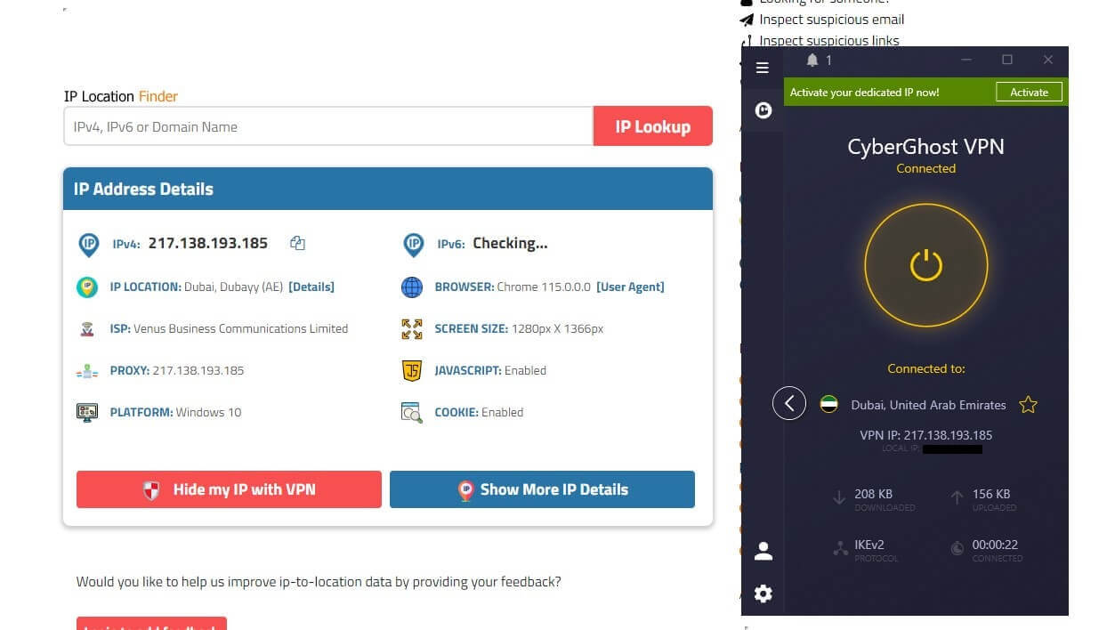 CyberGhost UAE IP Checking