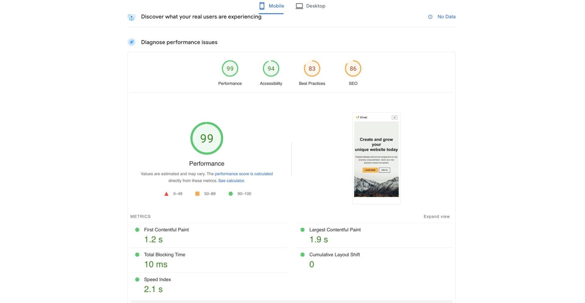 GreenGeeks PageSpeed Insights Test Mobile