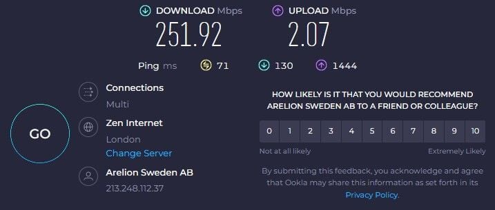 PrivateVPN UK Speed