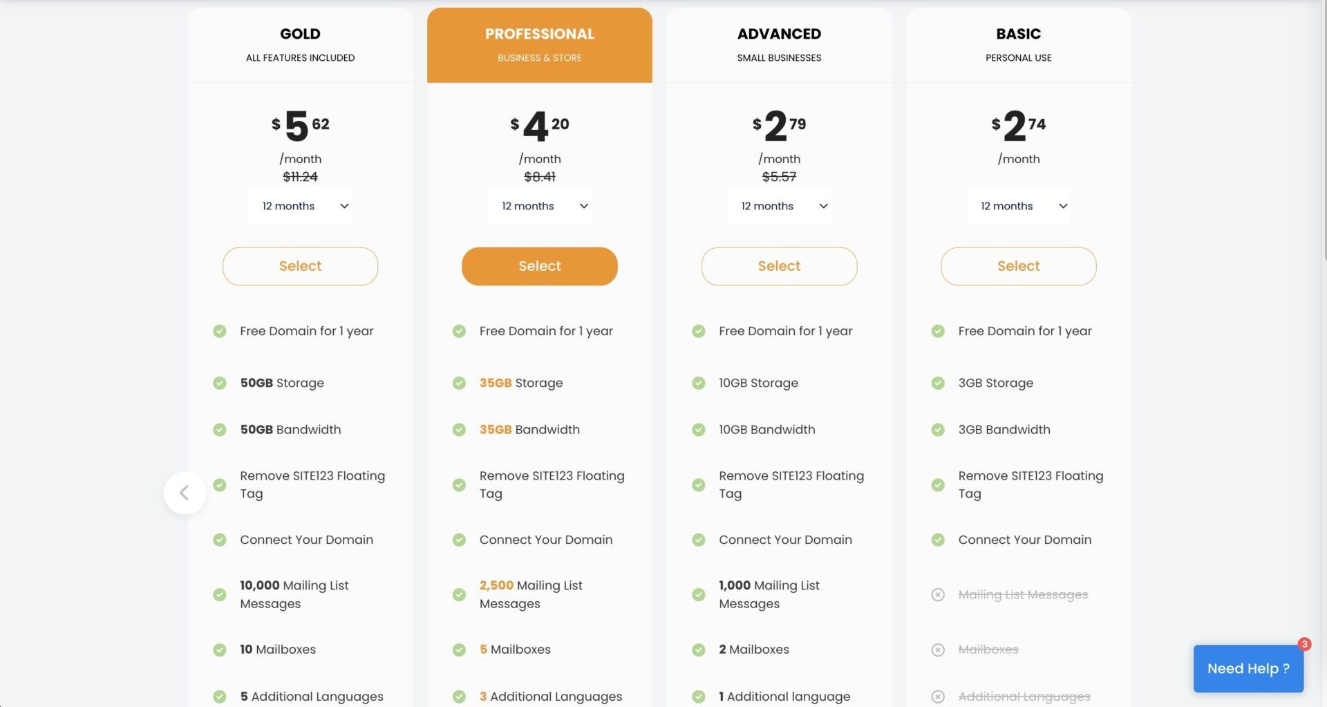 Site123 Premium Plans