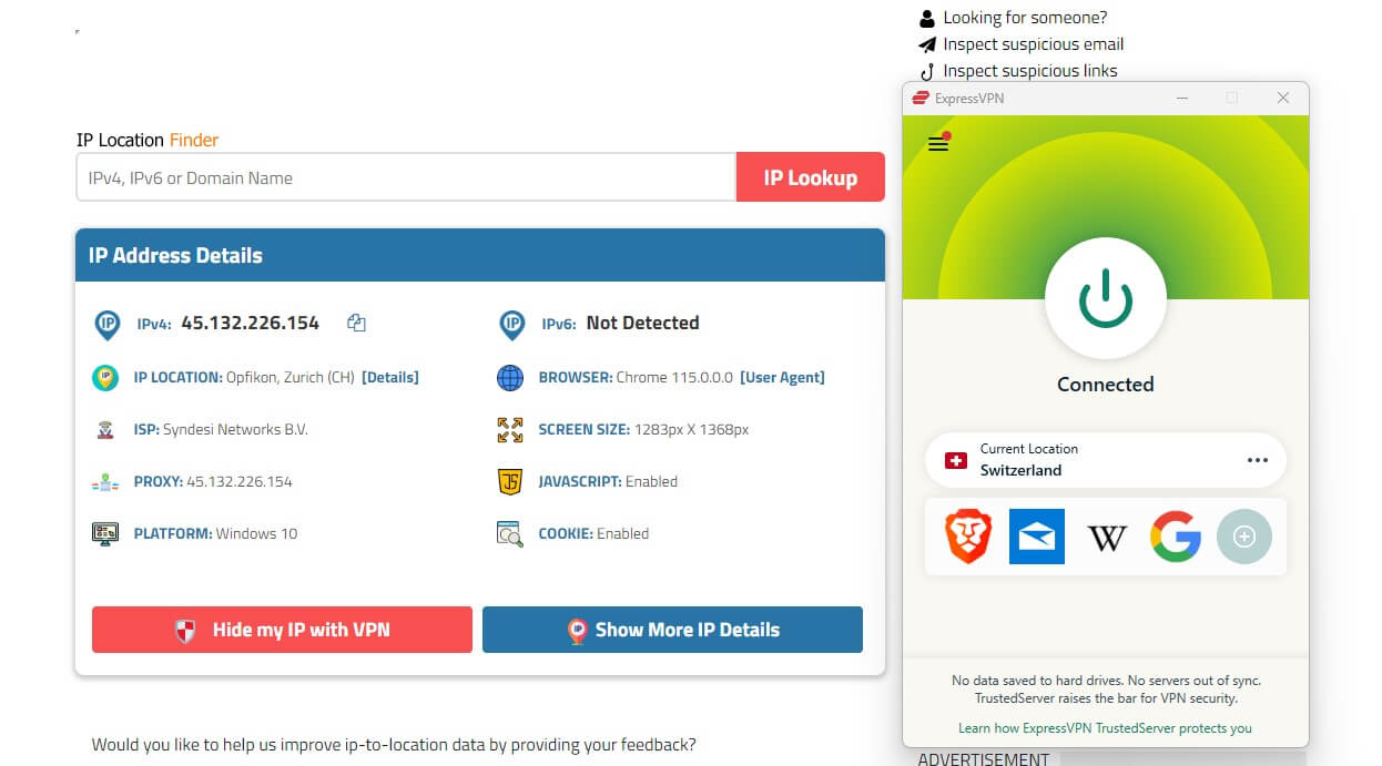 ExpressVPN Swiss IP Check