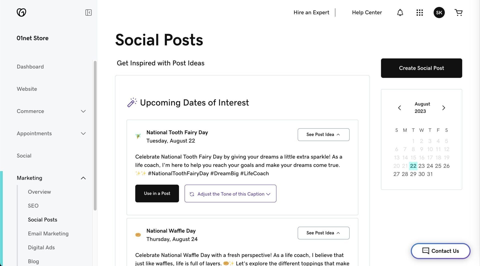 GoDaddy Website Builder Social Posts