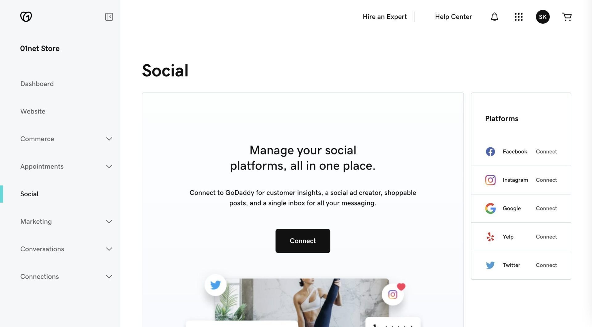 GoDaddy Website Builder Social Tool