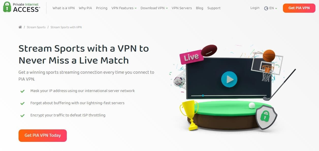 PIA VPN Sports Streaming