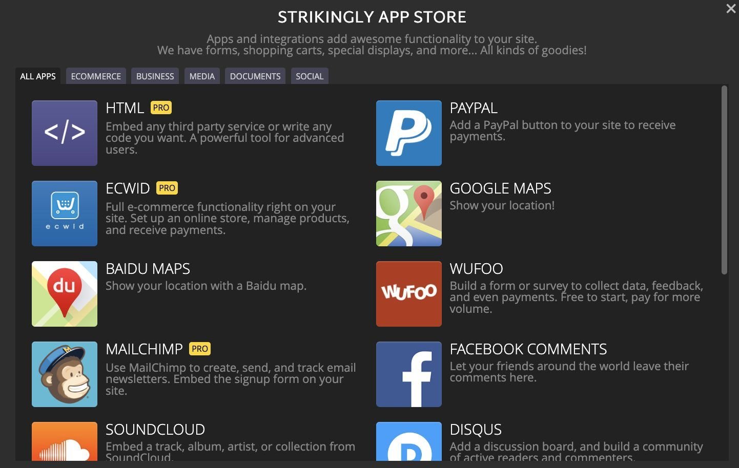 Strikingly App Store