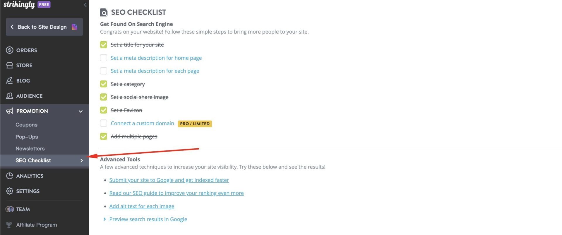Strikingly SEO Checklist