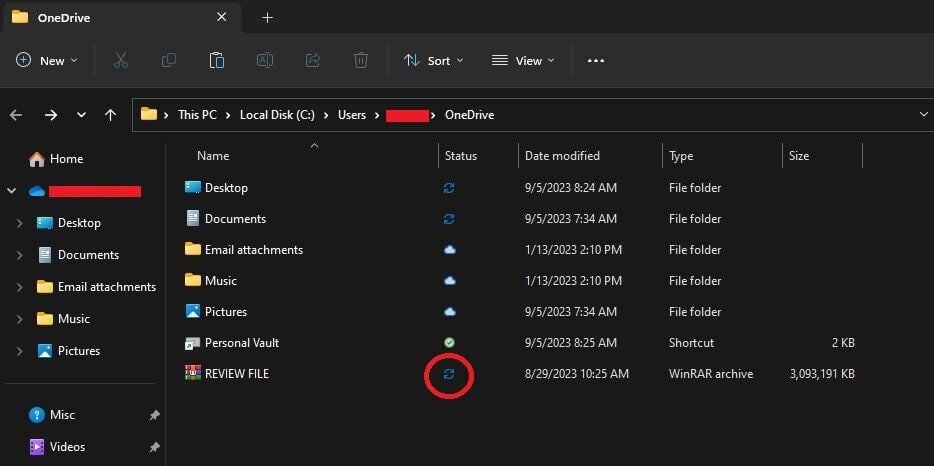 OneDrive Review File In Progress