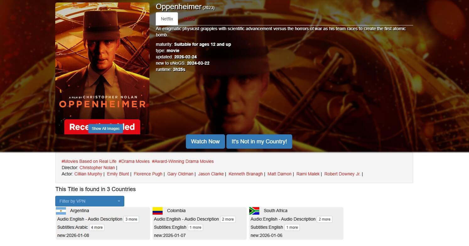 Oppenheimer Netflix Unogs