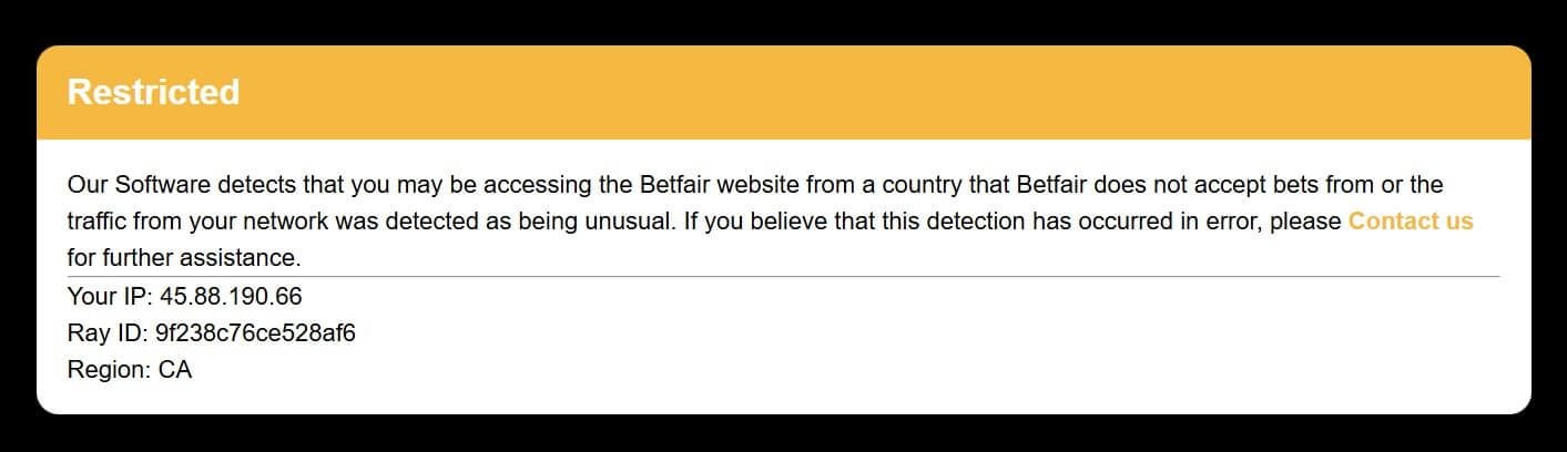 Betfair Error Message