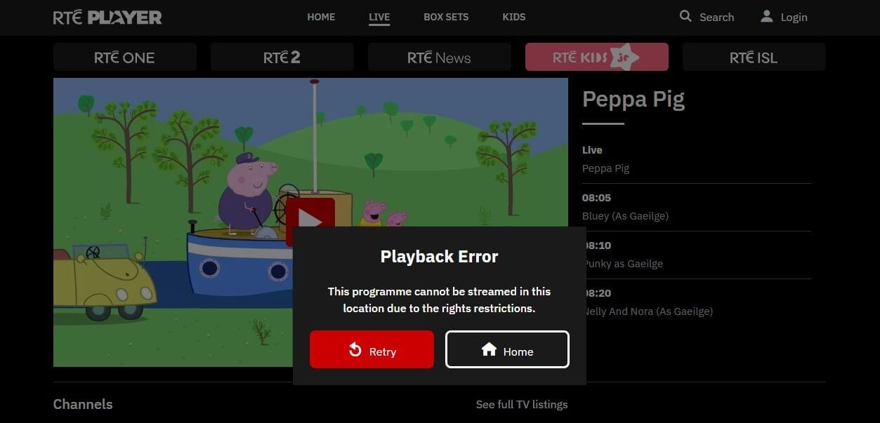 Rte Player Error