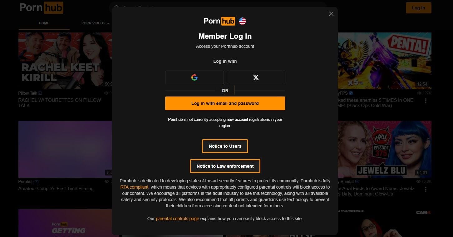 Pornhub Montana Login Screen