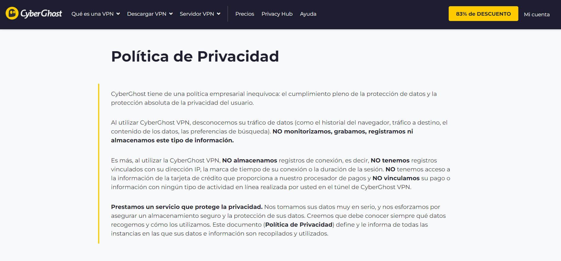 Política de Privacidad de CyberGhost VPN