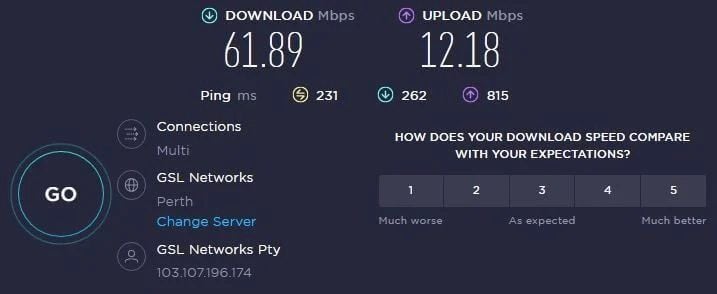 Velocidades Australia NordVPN