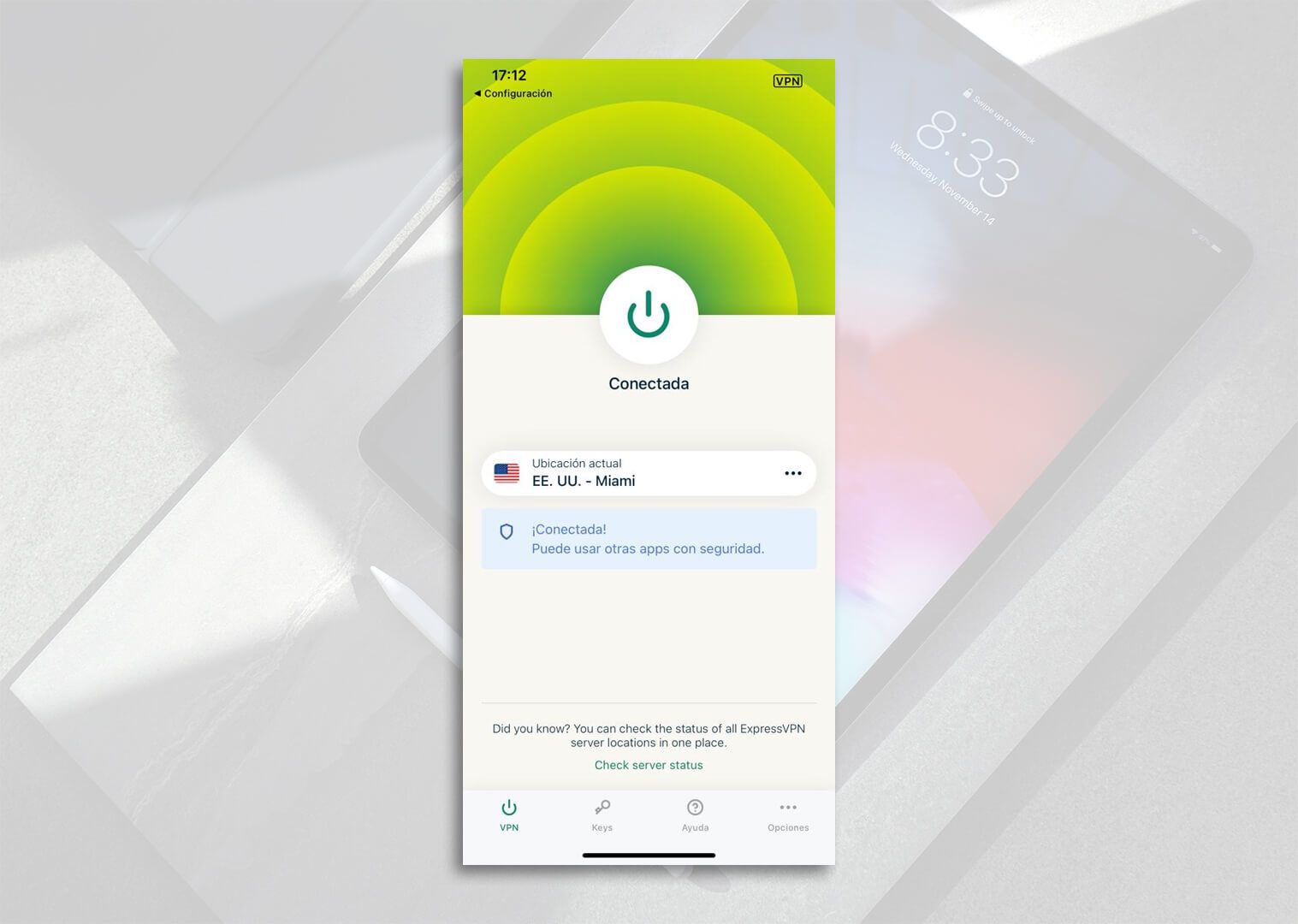 Conectado a ExpressVPN iPad