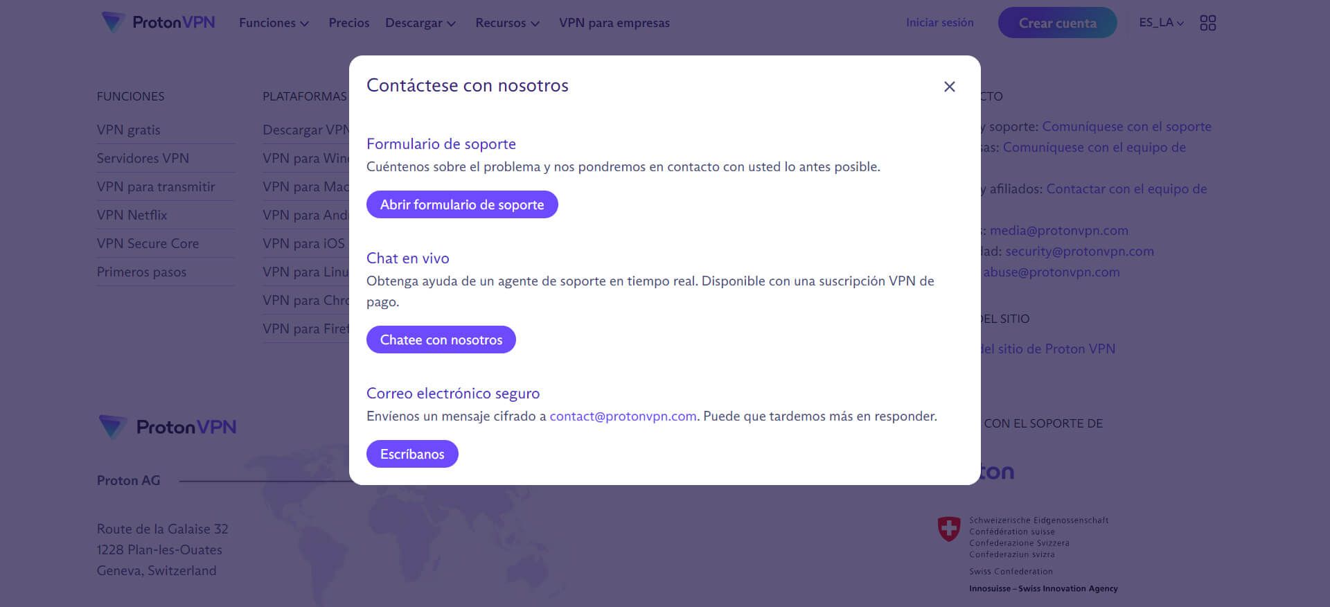 Atención al cliente de ProtonVPN