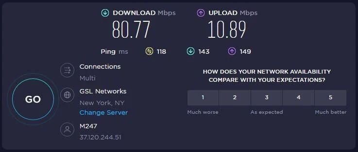 ProtonVPN Estados Unidos Test de Velocidad