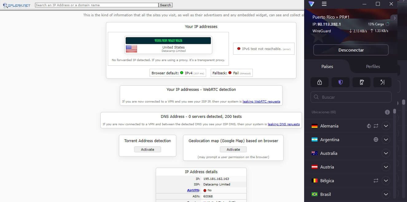 Prueba de fuga de IP ProtonVPN IPLeak