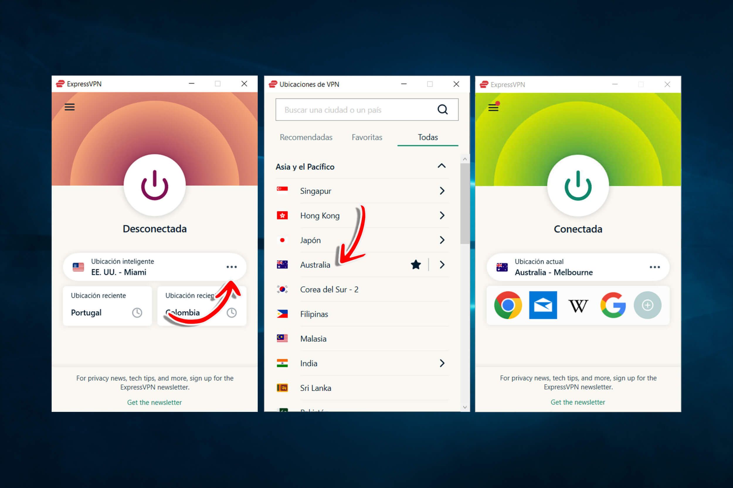 Conectarse a un servidor de Australia ExpressVPN