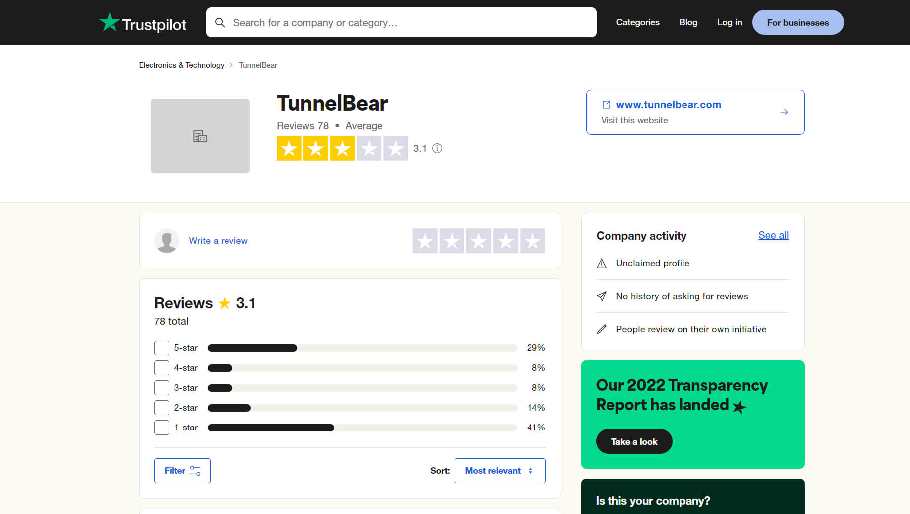 Opiniones TunnelBear Trustpilot VPN