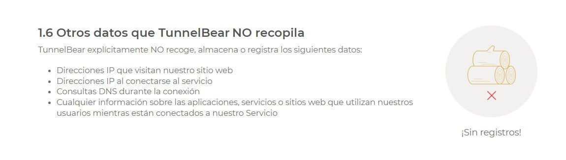 Política de No registro TunnelBear