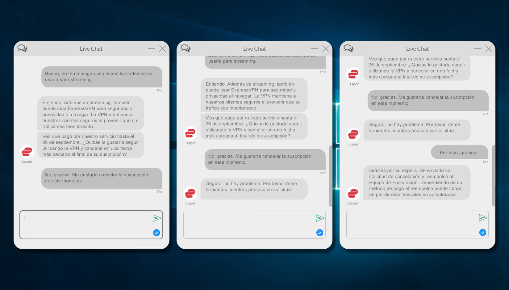 Chat en vivo Reembolso ExpressVPN