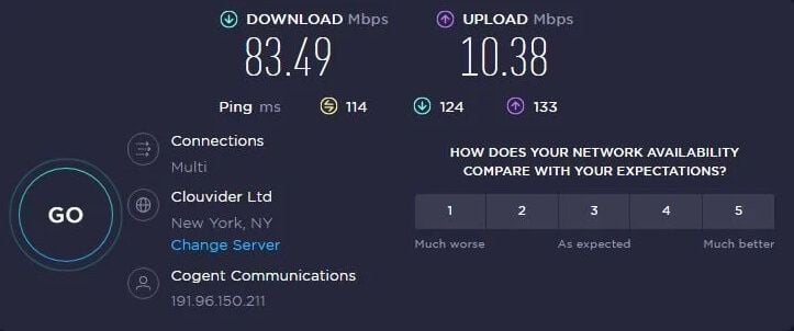 CyberGhost Test de Velocidad Estados Unidos