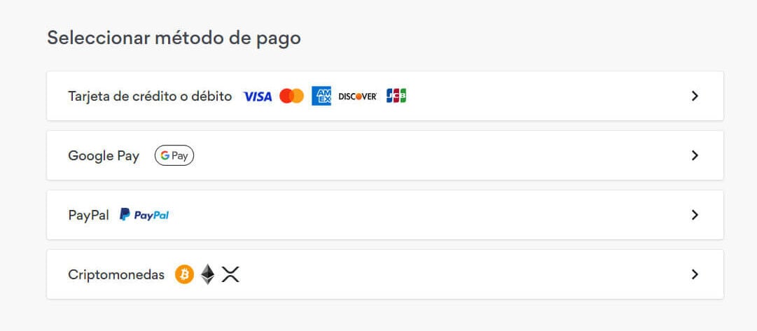 Métodos de pago NordVPN