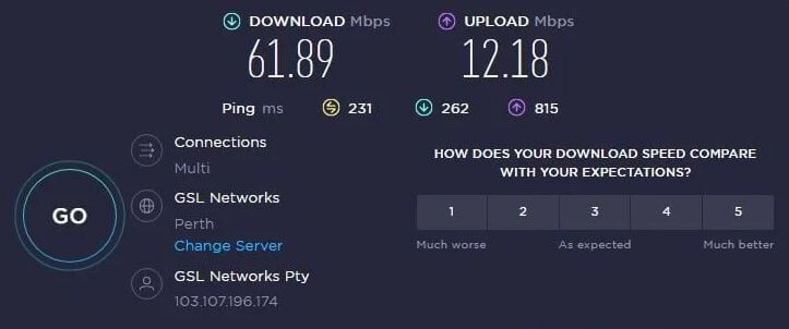 NordVPN test de velocidad Australia