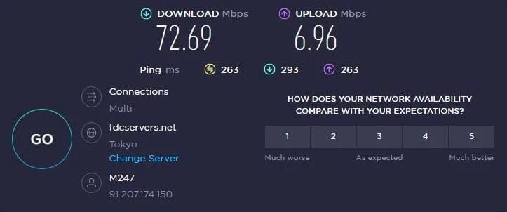 NordVPN test de velocidad Japón