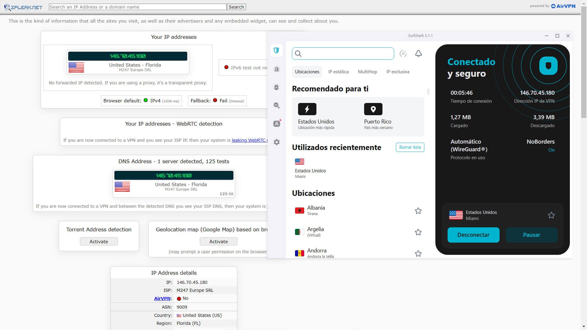 Prueba Fuga de IP IPLeaks Surfshark