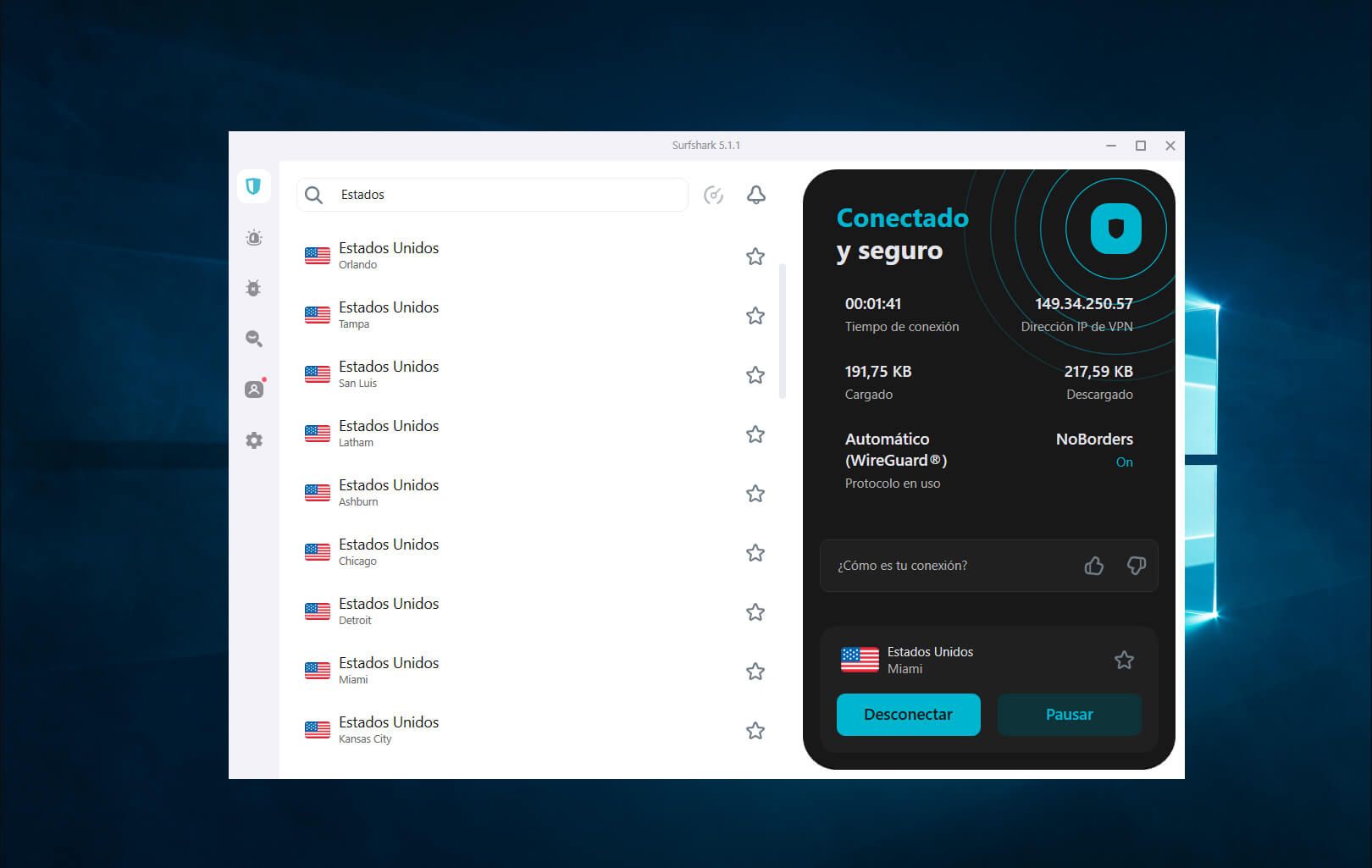 Surfshark conectado Windows