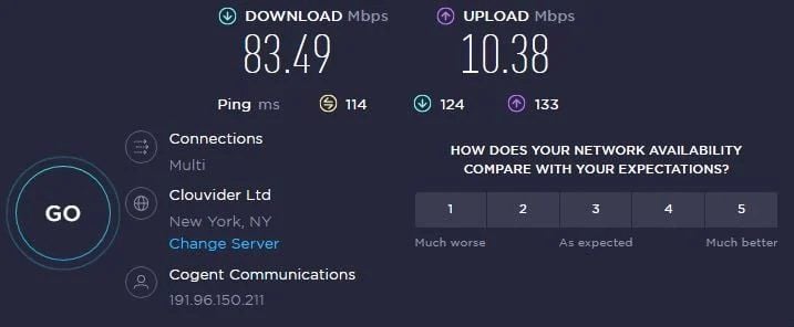 Test de velocidad CyberGhost Estados Unidos